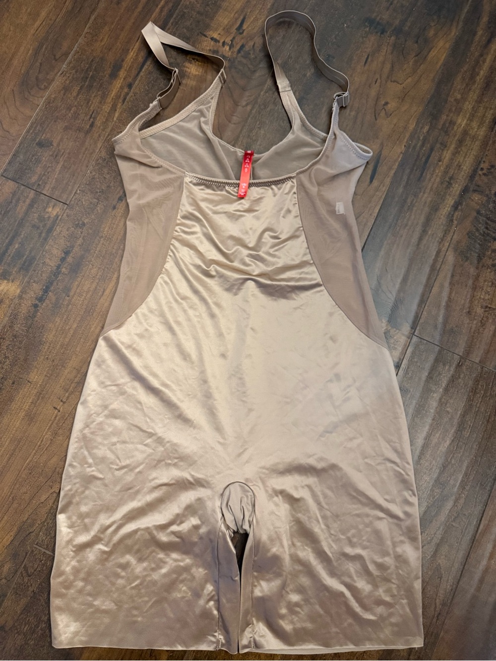 Spanx Shaping Satin Mesh Open-Bust Mid-Thigh Bodysuit Large Nude